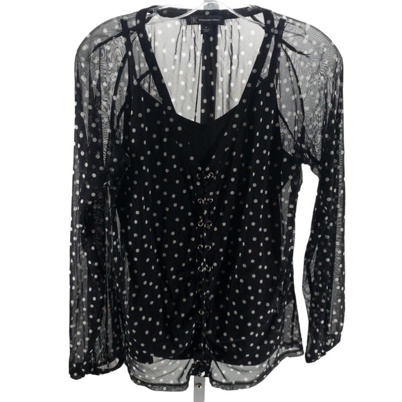 INC Printed Lace-Up Top Floating Dot S - Picture 2 of 6